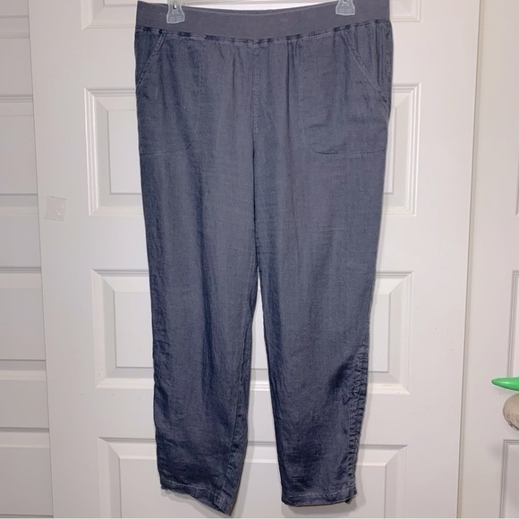 ELLEN Tracy Gray Linen Hi Rise Ankle Pants Pull on Jogger Elastic Band Sz L - Picture 3 of 14